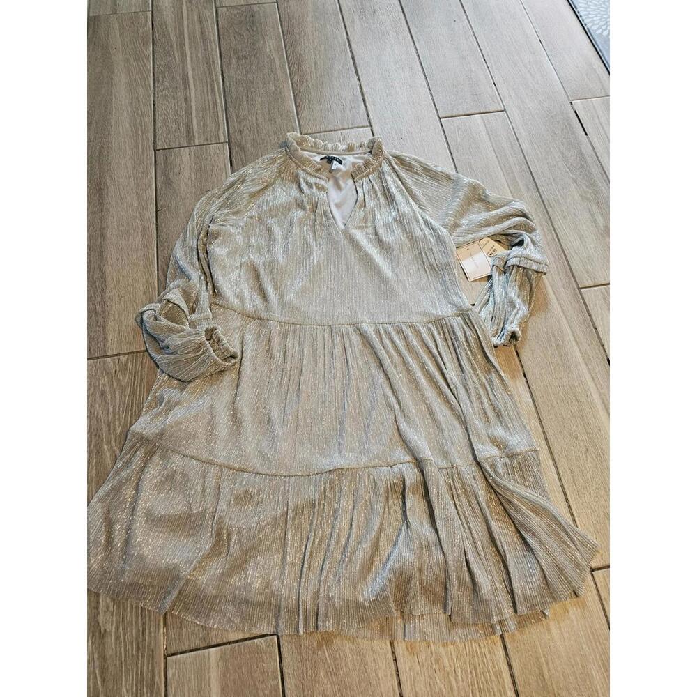 1.STATE Metallic Silver Tiered Long Sleeve Mini Dress – Women’s Large